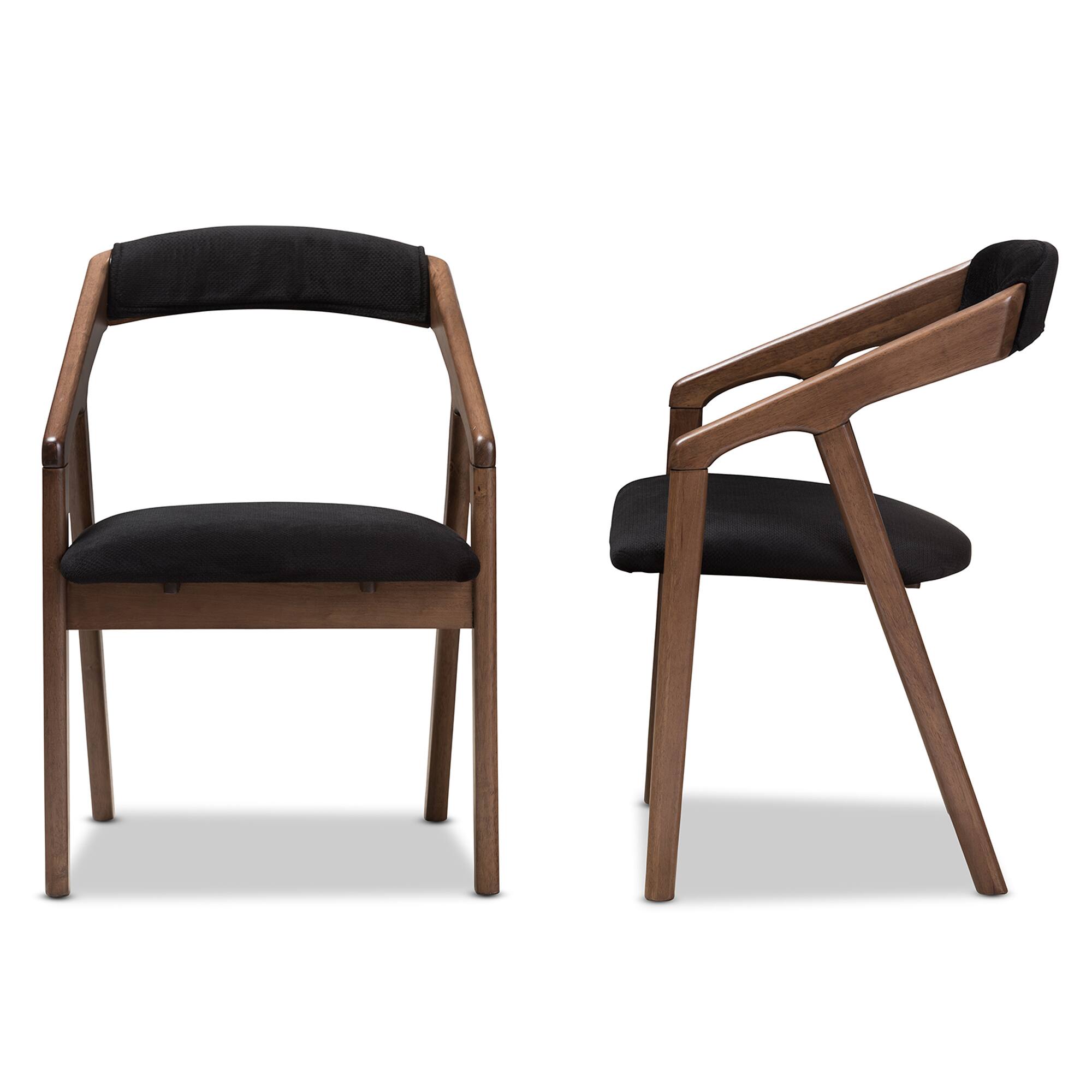 Left. Baxton Studio - Set of 2 Wendy Mid-Century Modern Velvet and Walnut Medium Wood Finishing Dining Chairs - Black/Walnut Brown.