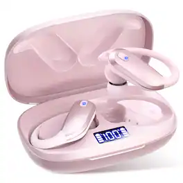Breezio - Sports Wireless Earbuds Bluetooth 5.4 Earhooks, 80H Playtime, Noise Cancelling Mic, IPX7 Waterproof - Pink