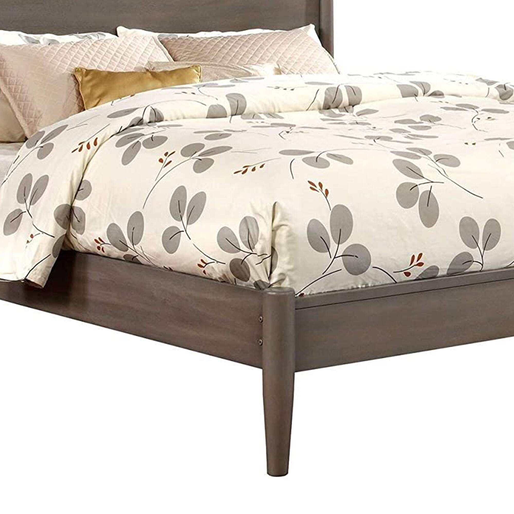 Alt View 3. Manhattan Lane - Mid Century Modern Wood Queen Bed with Round Tapered Legs, Gray - Gray.