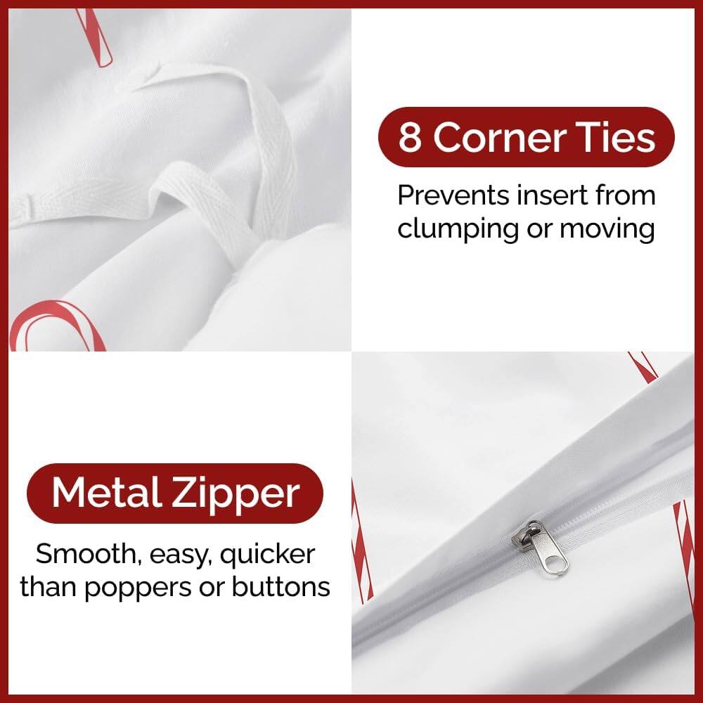 8 Corner Ties  
Prevents insert from clumping or moving  

Metal Zipper  
Smooth, easy, quicker than poppers or buttons