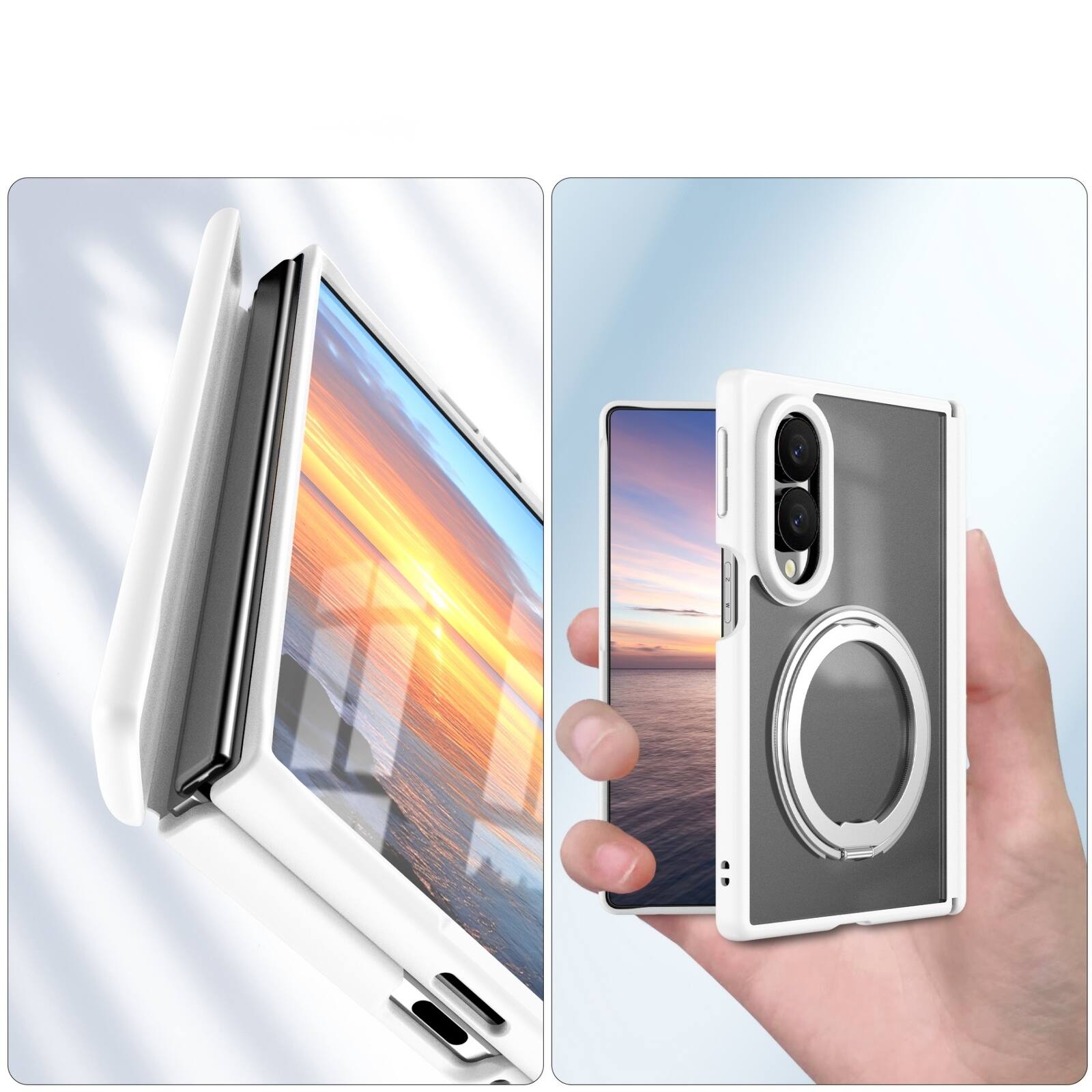 Alt View 3. Dteck - Shockproof Case for Samsung Galaxy Z Fold8 with Ring Stand, Magnetic PC Cover Built in Screen Film and Hinge Protection - White.