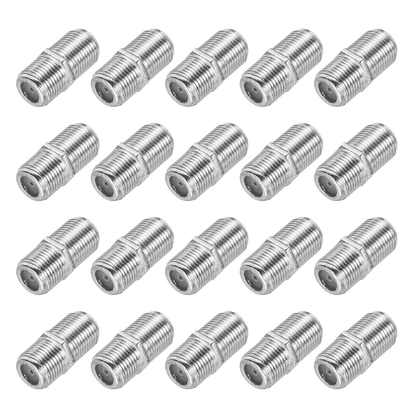 Front. Unique Bargains - 20pcs RG6 Coaxial Connector, F Female to Female, 75 Ohm Nickel Plated, 22x10mm, for Broadcast, Antenna - Nickel.
