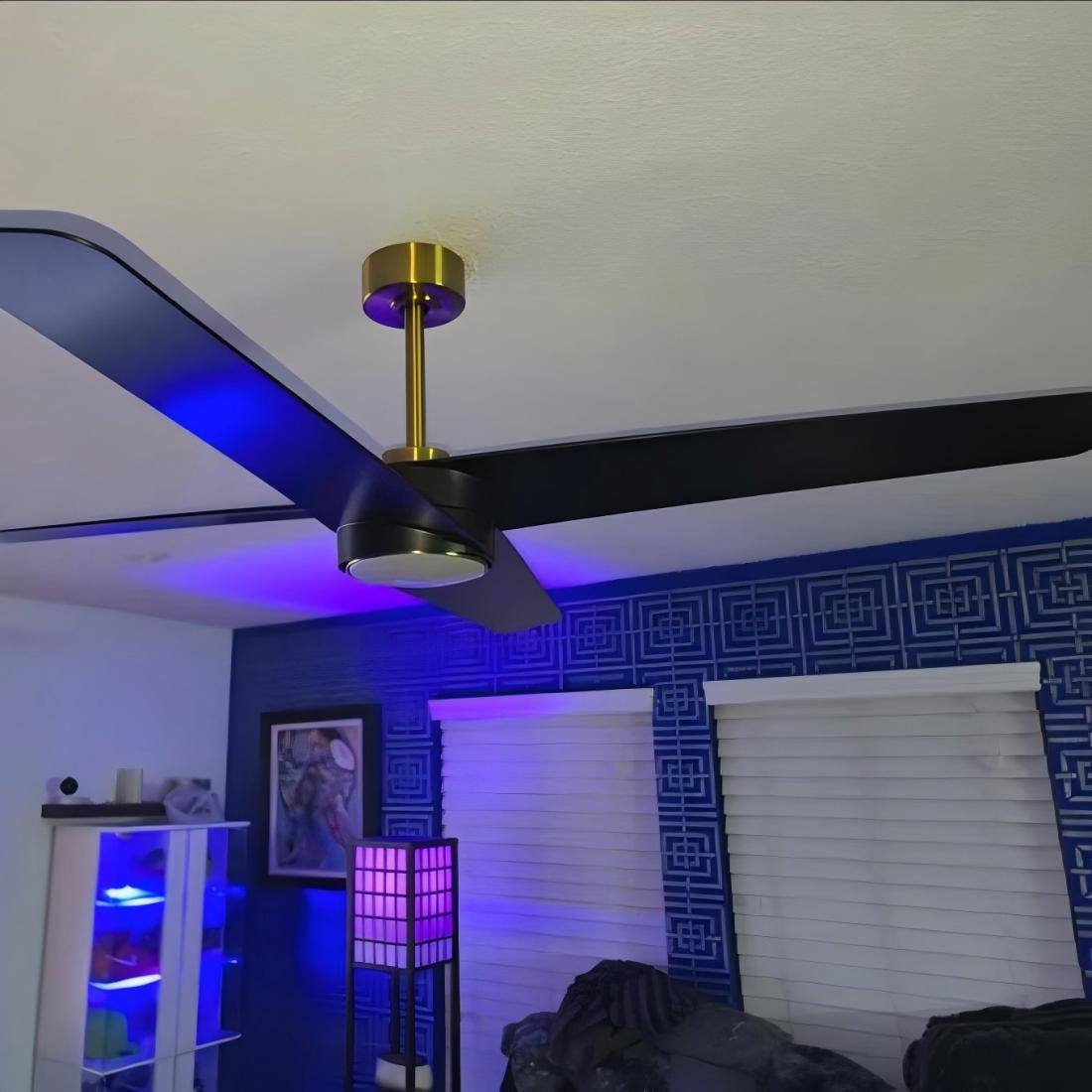 Alt View 10. Parrot Uncle - 60" Gold and Black Ceiling Fan with Dimmable LED Light, Remote Control, 6-Speed Reversible DC Motor - Black.