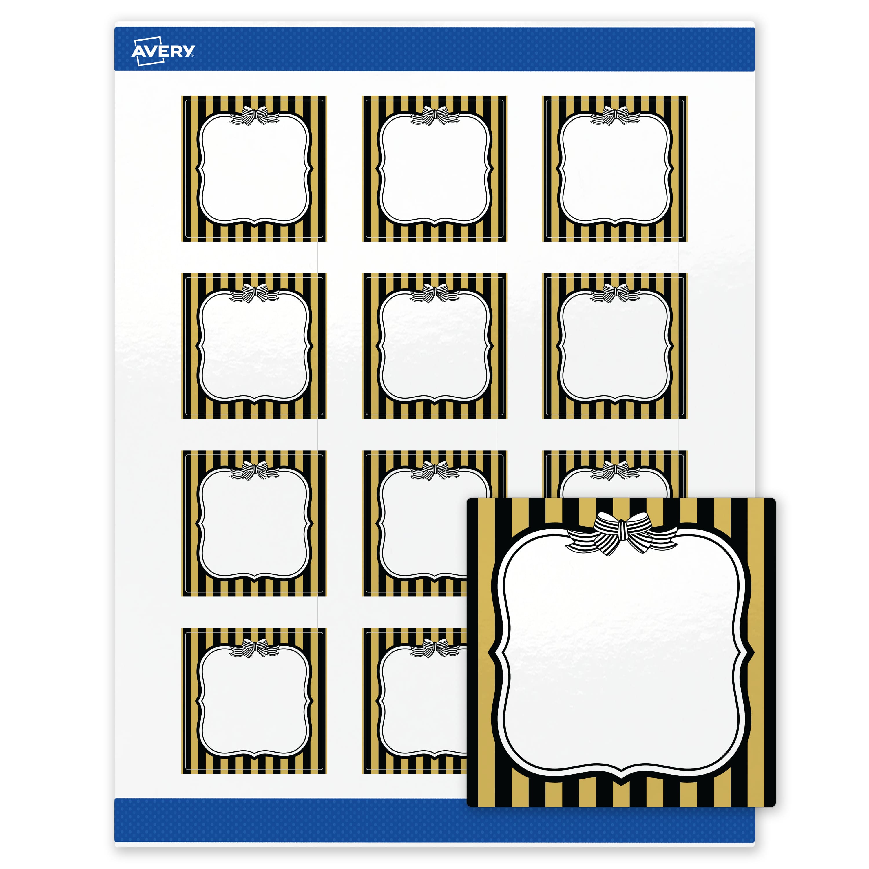 "Avery - Labels, 2"" x 2"", Glossy Gold & Black Stripes/Bow - White" price history on PriceWatchPro