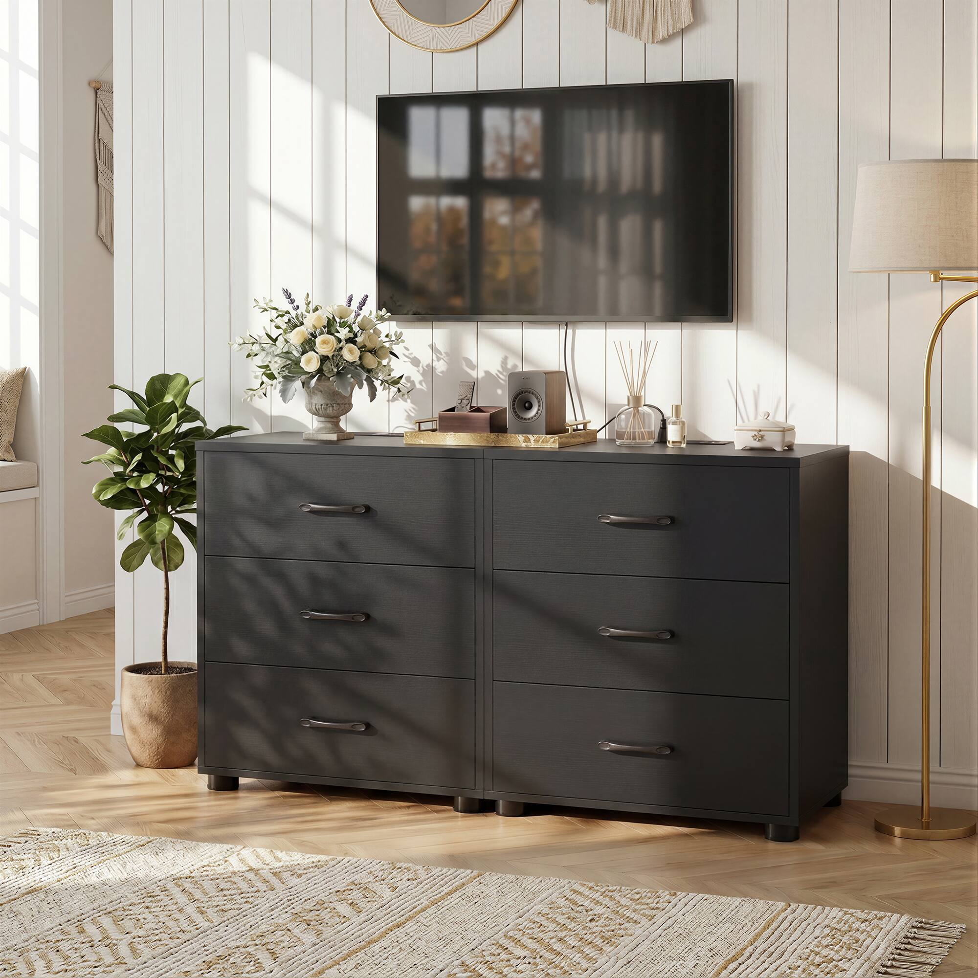 Alt View 4. Aheaplus - Nightstand Set of 2, 21.6'' Wide Bedside with 3 Drawers and Charging Station for Bedroom - Black.