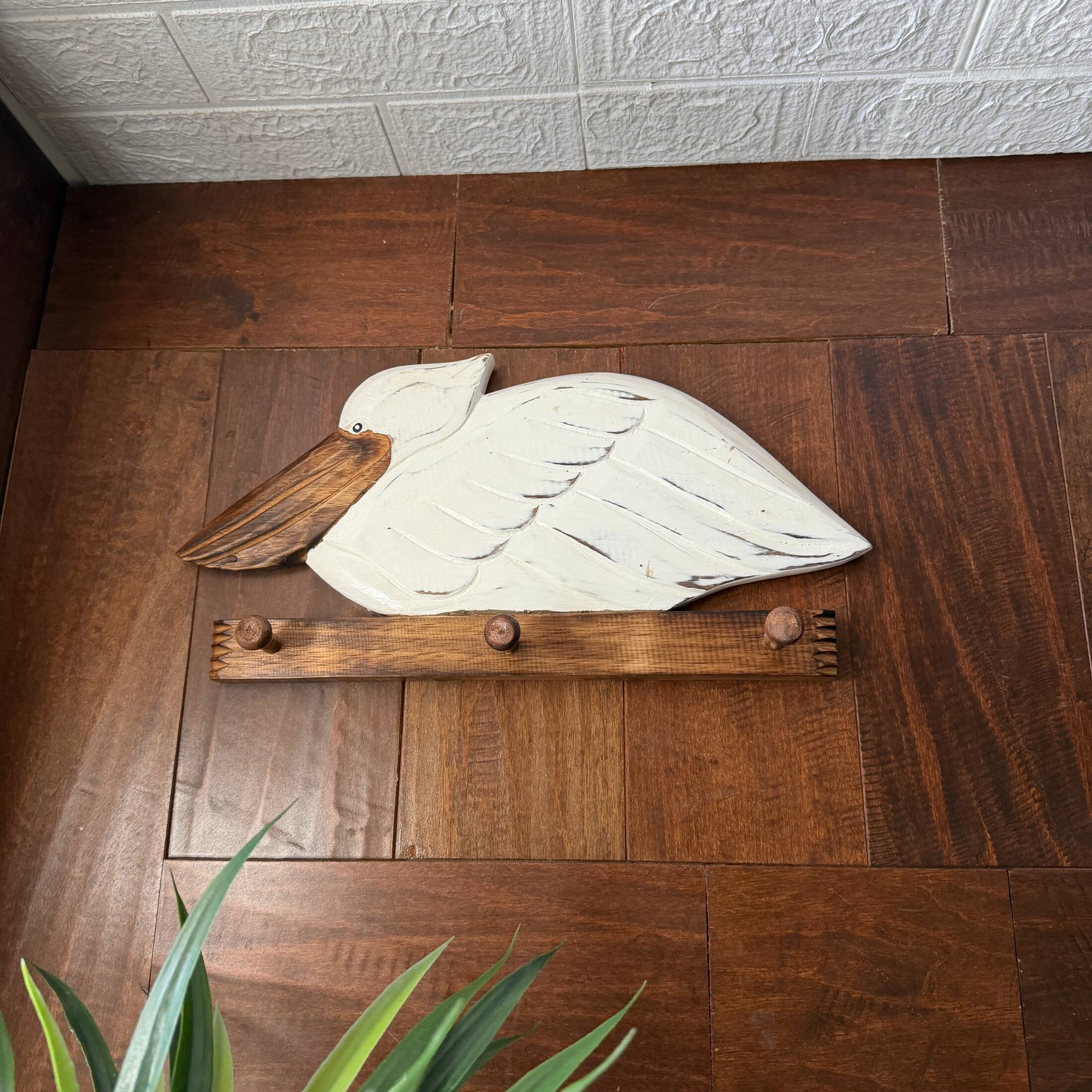 Alt View 4. Chesapeake Bay - Pelican Wall Hook Rack 3 Peg Weathered White Wood Coastal 15.75 Inch - White.