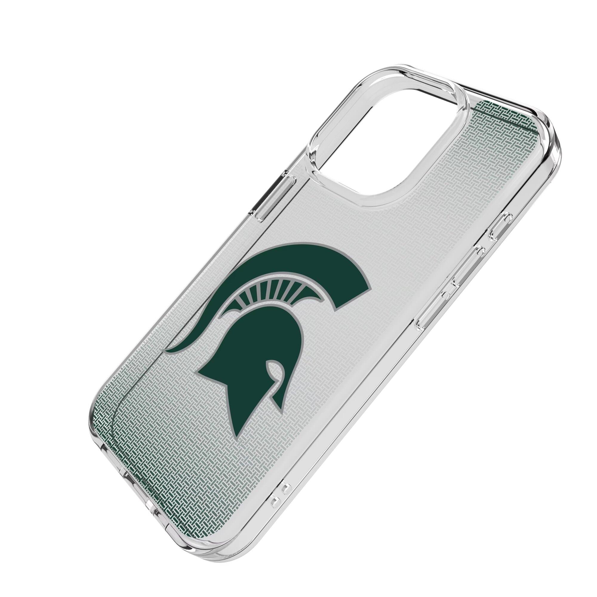 Alt View 1. Keyscaper - Michigan State Spartans Linen Logo iPhone Clear Case - 14 Pro Max - Multicolor.