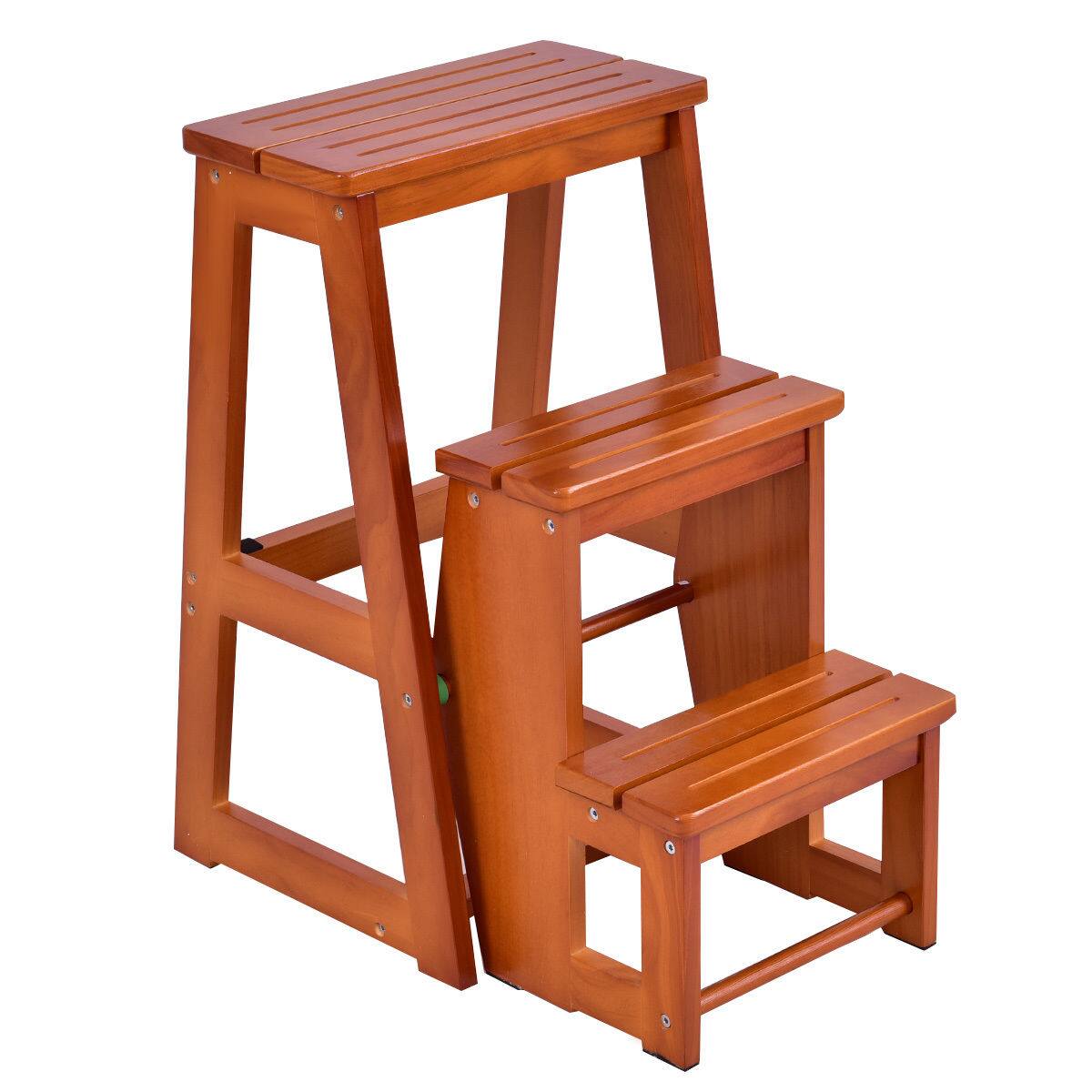 Alt View 8. Costway - Costway Wood Step Stool Folding 3 Tier Ladder Chair Bench Seat Utility Multi-functional - Brown.