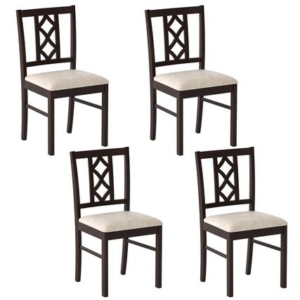 Front. Costway - Costway Dining Chairs Set of 4 with Hollowed Backrest & Padded Seat for Living Room Kitchen - Walnut.