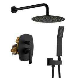 Boyel Living - 1-Spray Patterns with 2.5 GPM 10 in. Round Wall Mount Dual Shower Heads with Pressure Balance Valve - Matte Black