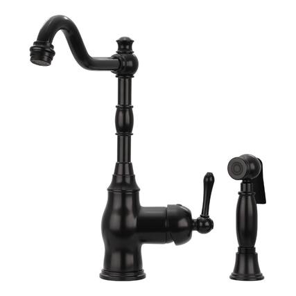 Front. Akicon - Akicon Solid Brass One-Handle 360° Swivel Widespread Kitchen Faucet with Side Spray in Matte Black - Matte Black.