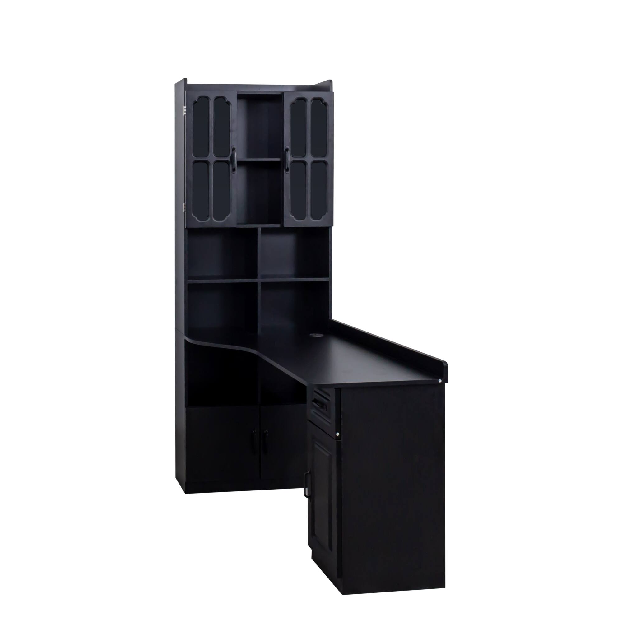 Alt View 6. Tiramisubest - L-Shaped Corner Computer Desk,Study Modern Style Table with Drawers,Bookshelf & Hutch,2-in-1 L-Shaped Design,Black - Black.