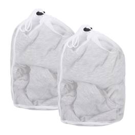 Unique Bargains - Practical 2pcs Mesh Laundry Bag 15.7x11.8 Inch Large Drawstring Net Thin Mesh for Washing Machine and Home Travel - White