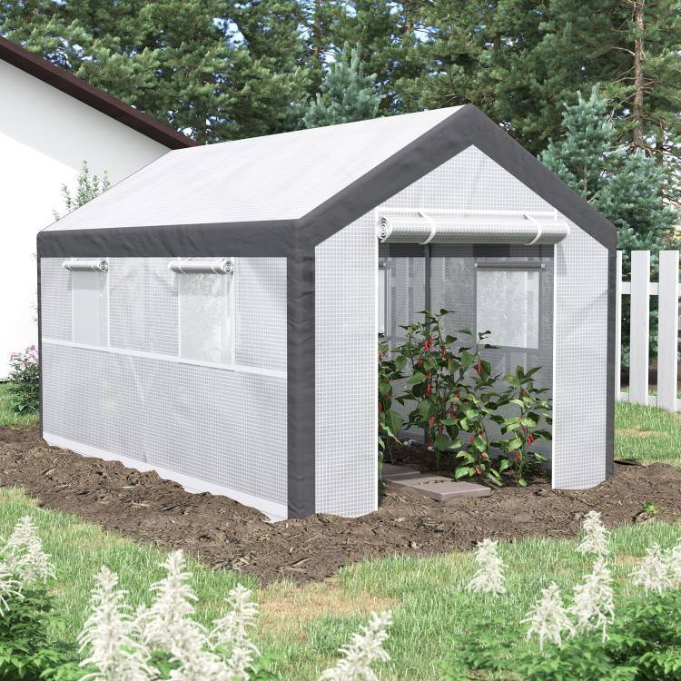 Alt View 2. PULUZ - 12 feet x 7 feet x 7 feet Greenhouse, Walk-in Outdoor Tunnel Green House with PE Cover, Steel Frame.