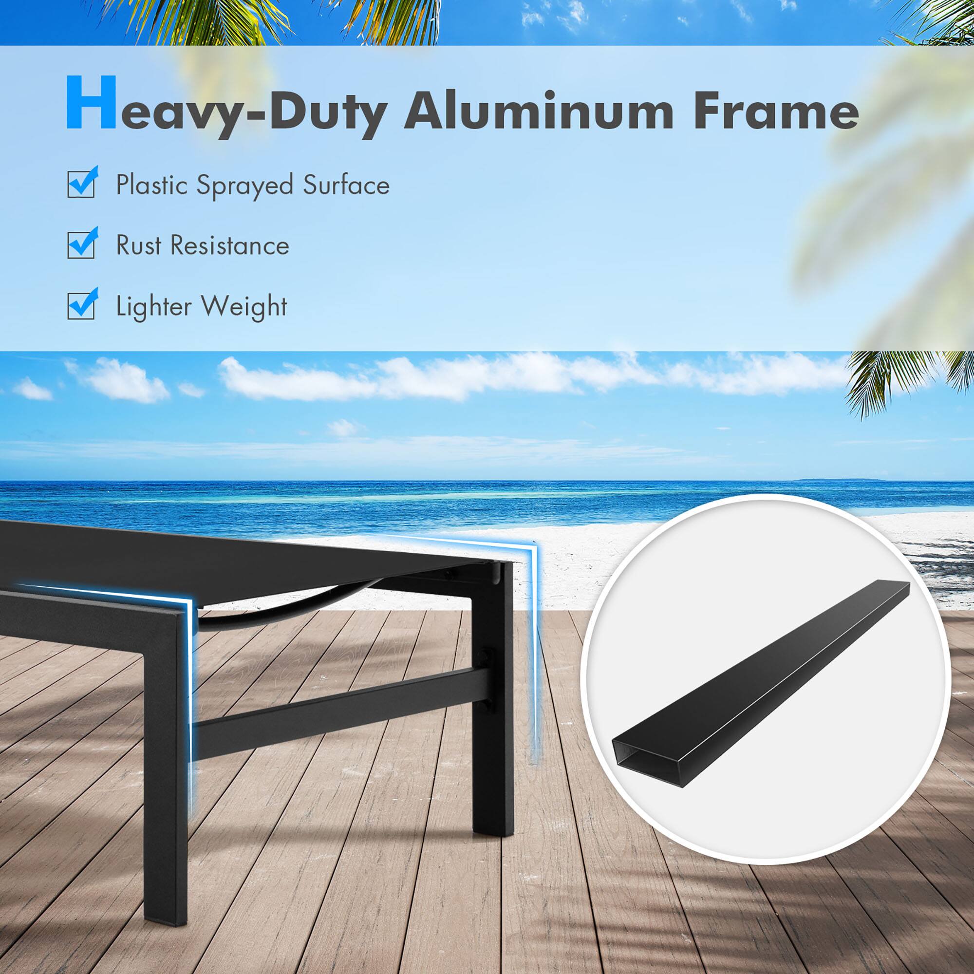 Heavy-Duty Aluminum Frame
Plastic Sprayed Surface
Rust Resistance
Lighter Weight