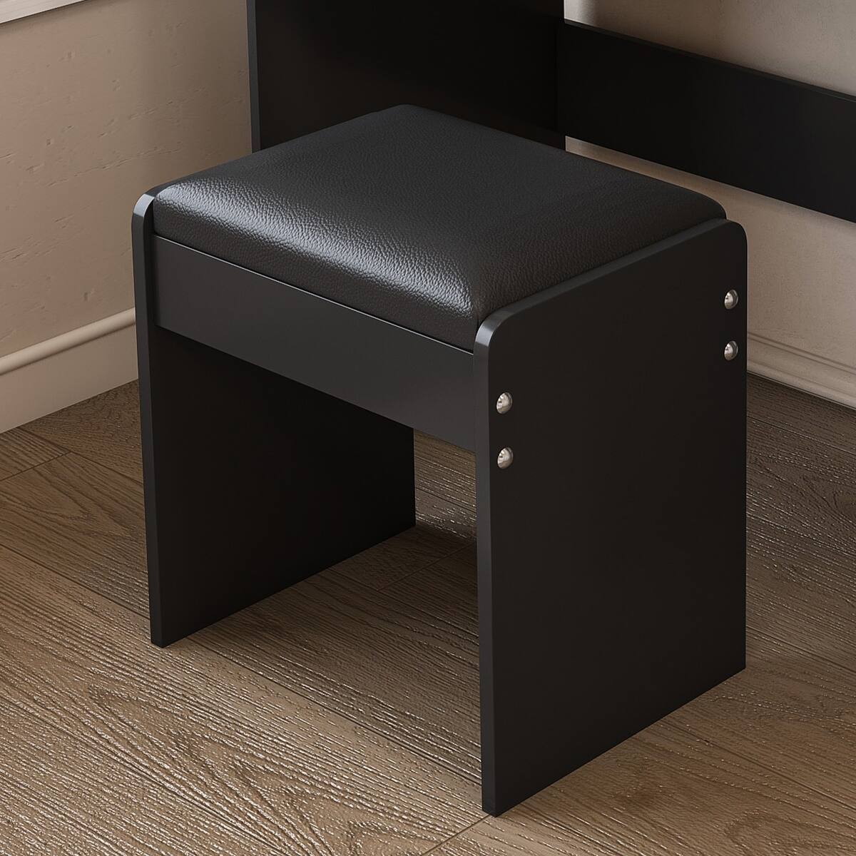 Alt View 7. Loheer - Loheer Large Mirror Makeup Vanity Desk with Power Outlet and Adjustable Lighting for Bedroom - Black.