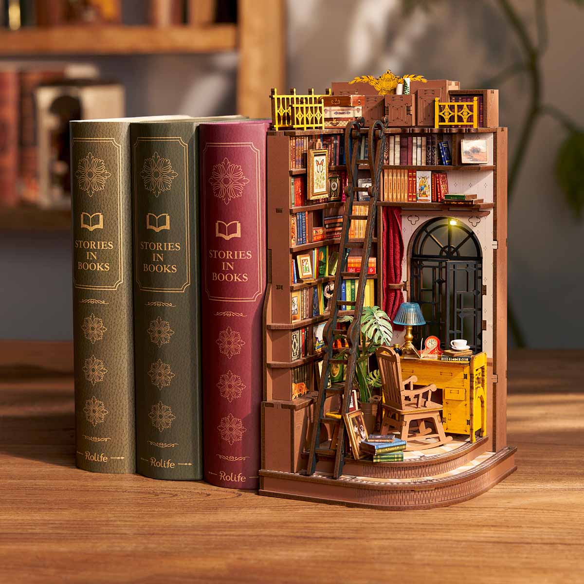 Rolife Book Nook Kit DIY Miniature House Dark Academia Bookshelf Decor ...