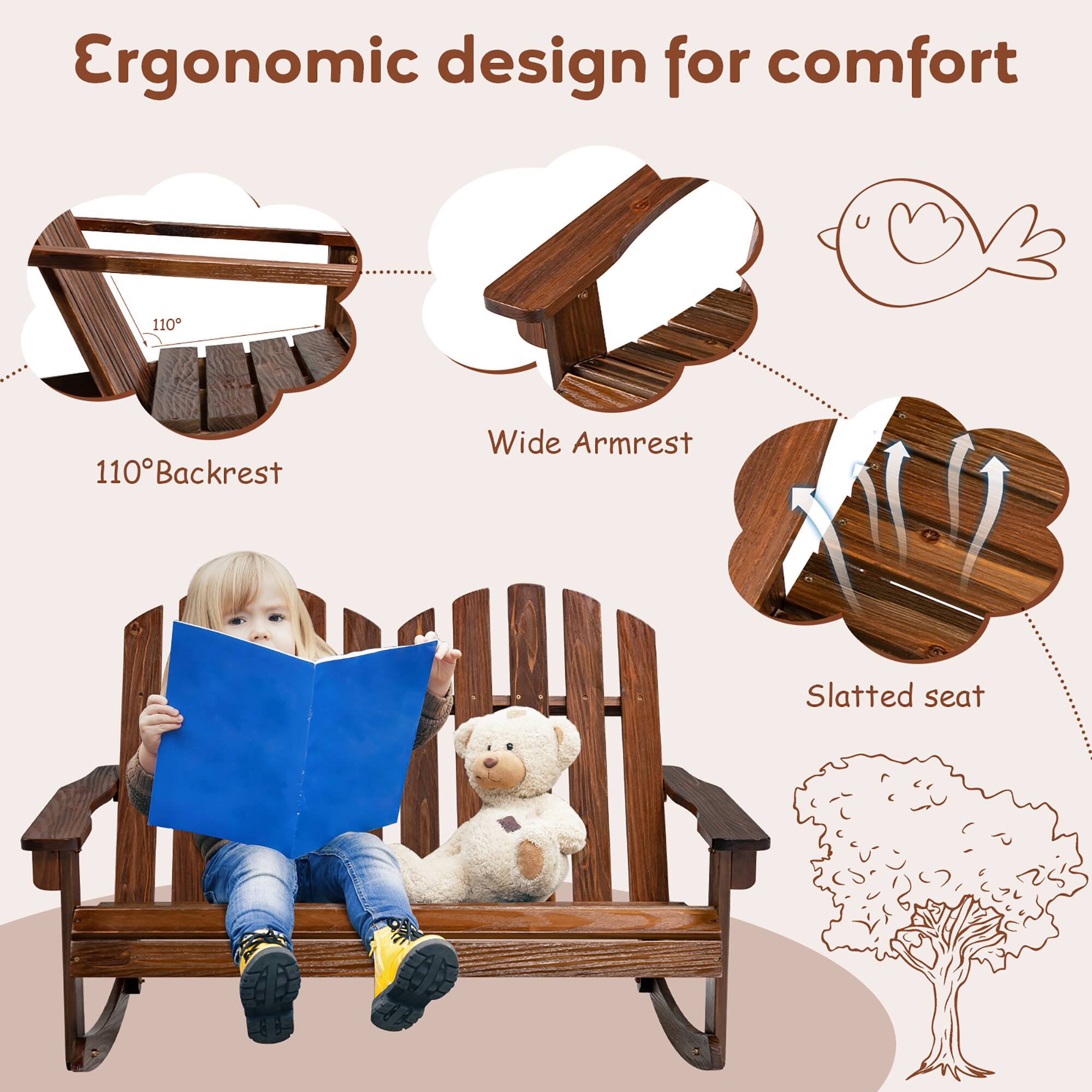 Ergonomic design for comfort, 110° Backrest, Wide Armrest, Slatted seat