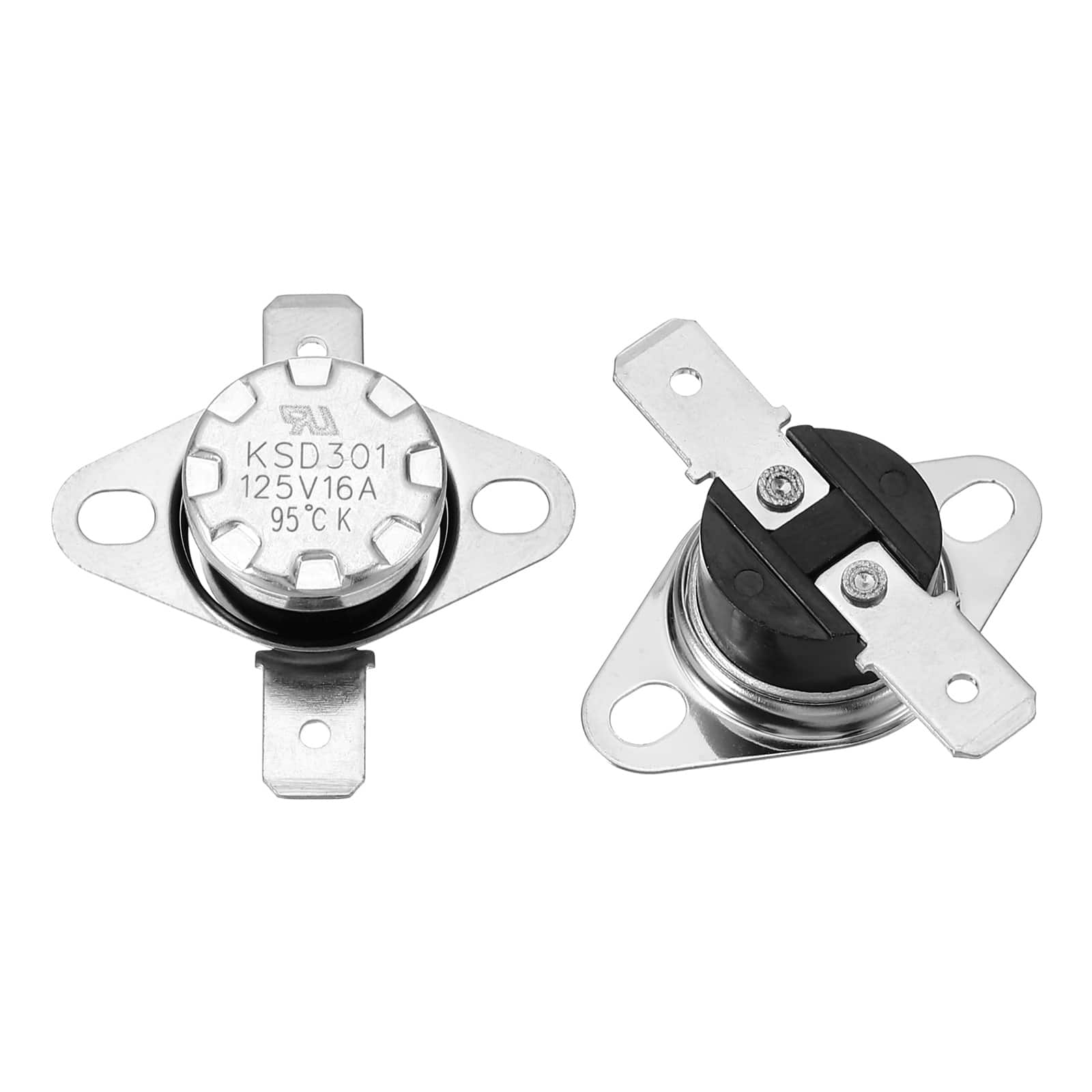 Unique Bargains - 2pcs KSD301 Thermostat 95°C/203°F 16A Normally Open N.O Temperature Switch for Microwaves/Oven Bakelite - Silver