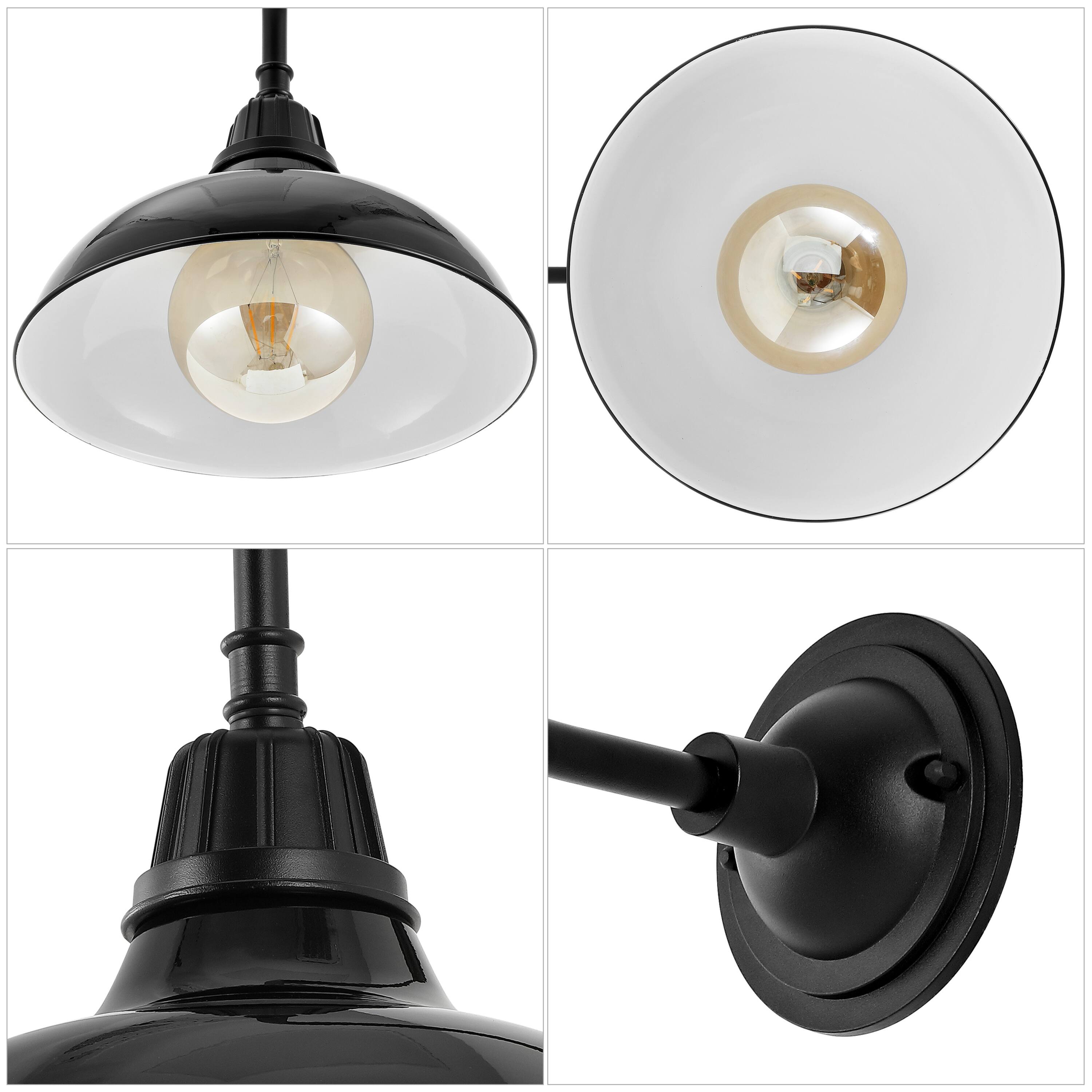 Alt View 4. Jonathan Y - Aurora 12.25" 1-Light Farmhouse Industrial Indoor/Outdoor Iron LED Gooseneck Arm Outdoor Sconce, Black - Black.