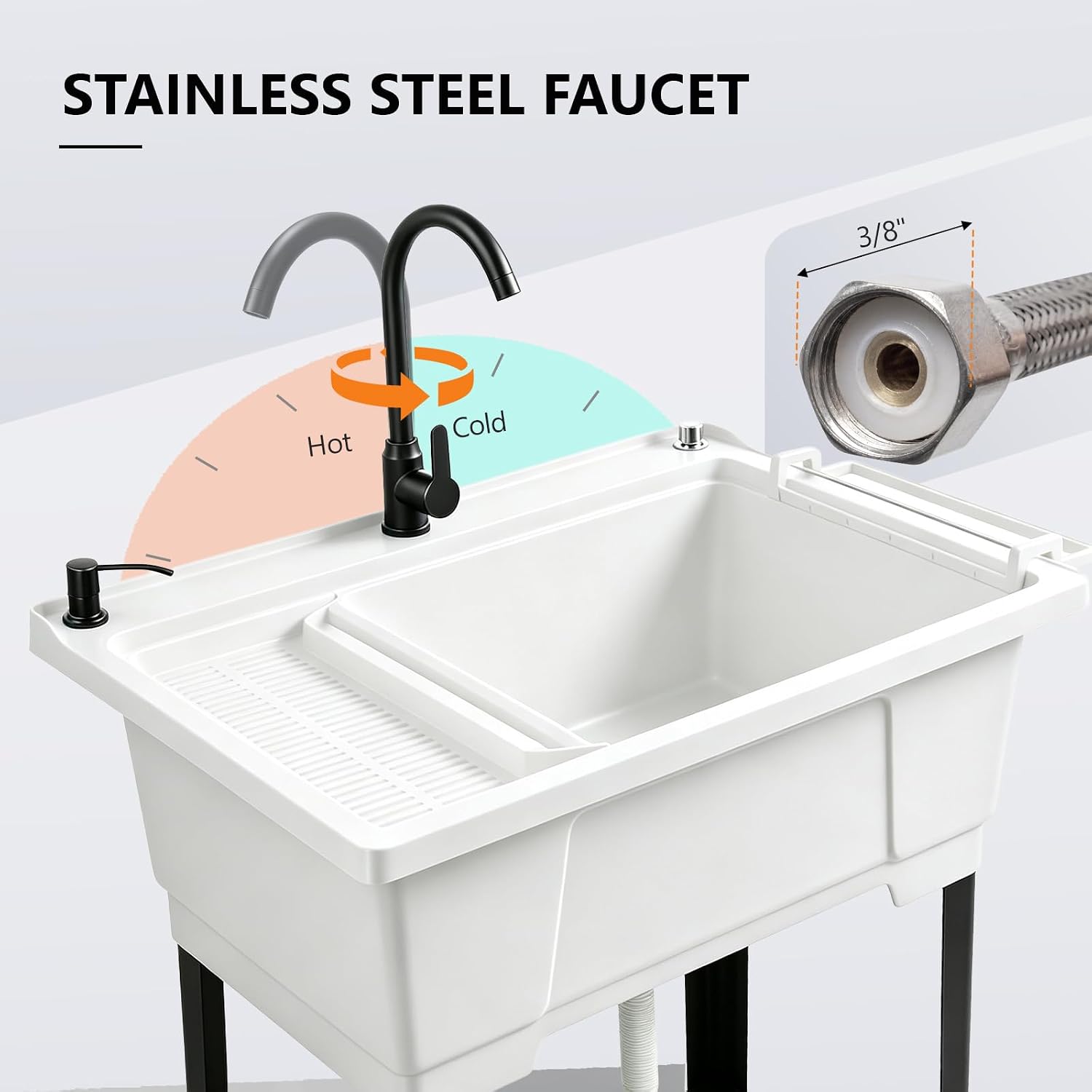 STAINLESS STEEL FAUCET

3/8"

Hot
Cold
