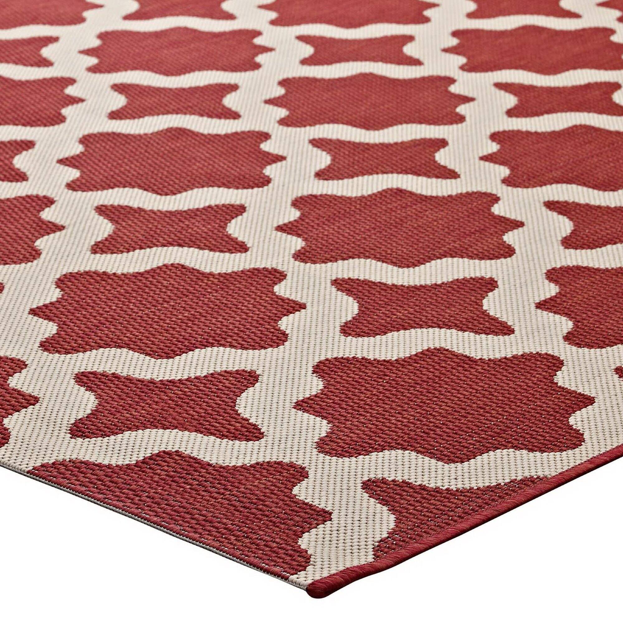 Alt View 2. Modway - Cerelia Moroccan Trellis Indoor and Outdoor Area Rug - Red and Beige.
