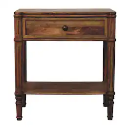 Artisan Furniture - Solid Wood Heritage Column Side Table, 1 Drawer & 1 Open Slot - Brown