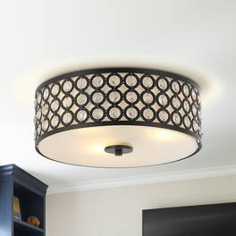 Parrot Uncle - Modern Black Crystal 3-Light Flush Mount Ceiling Light - Brown