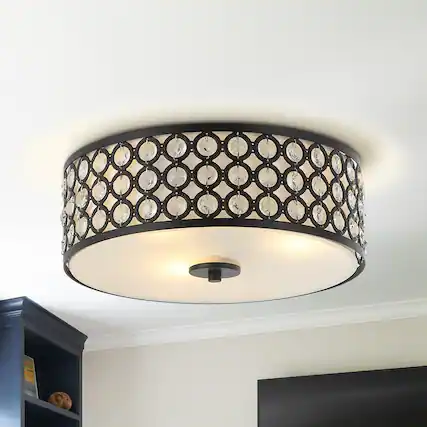 Front. Parrot Uncle - Modern Black Crystal 3-Light Flush Mount Ceiling Light - Brown.