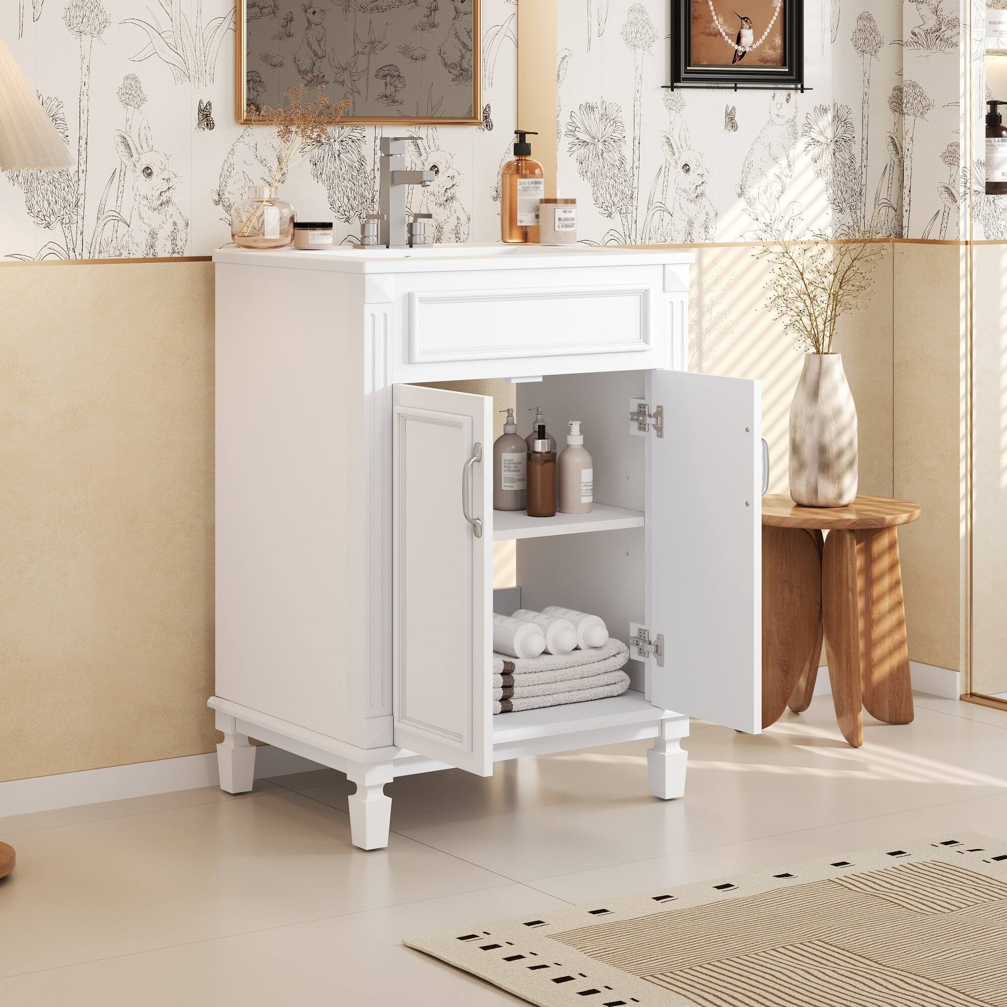 Alt View 5. Boyel Living - 24 Inch Bathroom Vanity with Ceramic Sink Solid Wood Frame White - White.