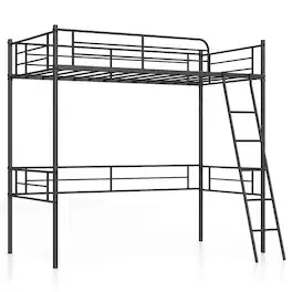 Costway - Twin Size Metal Loft Bed Single Loft Bunk Bed with Full-Length Guardrail - Black