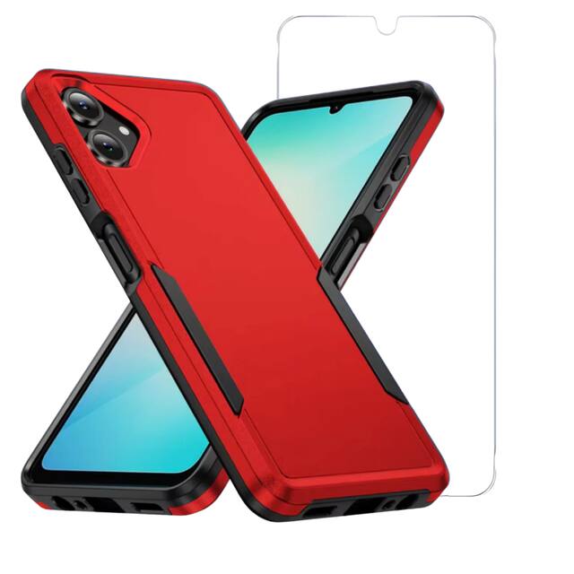 Front. Entronix - Entronix Galaxy A06 Bundle - Dual-Layer Soft-Touch Case & Clear Screen Protector - Red.