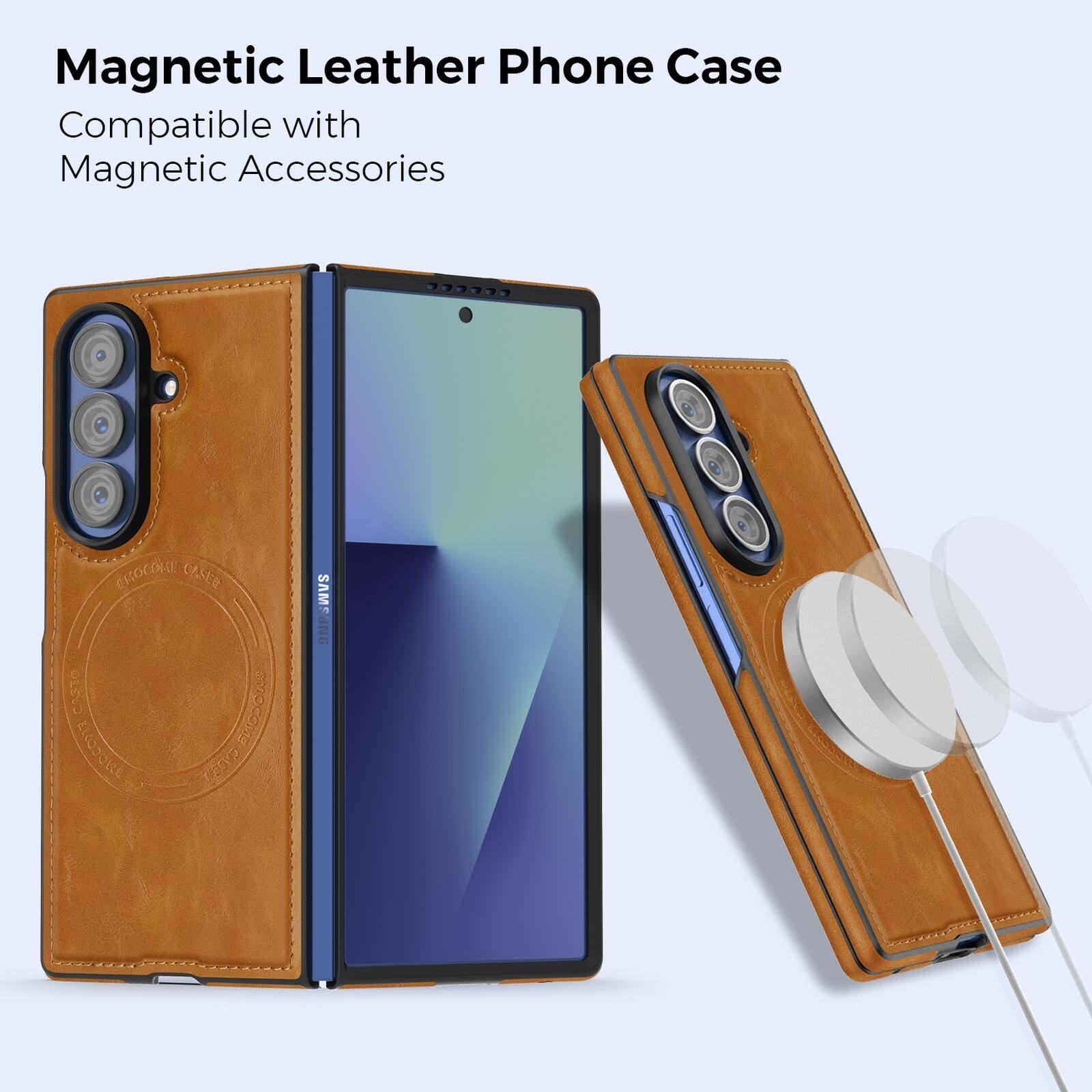 Magnetic Leather Phone Case Compatible with Magnetic Accessories