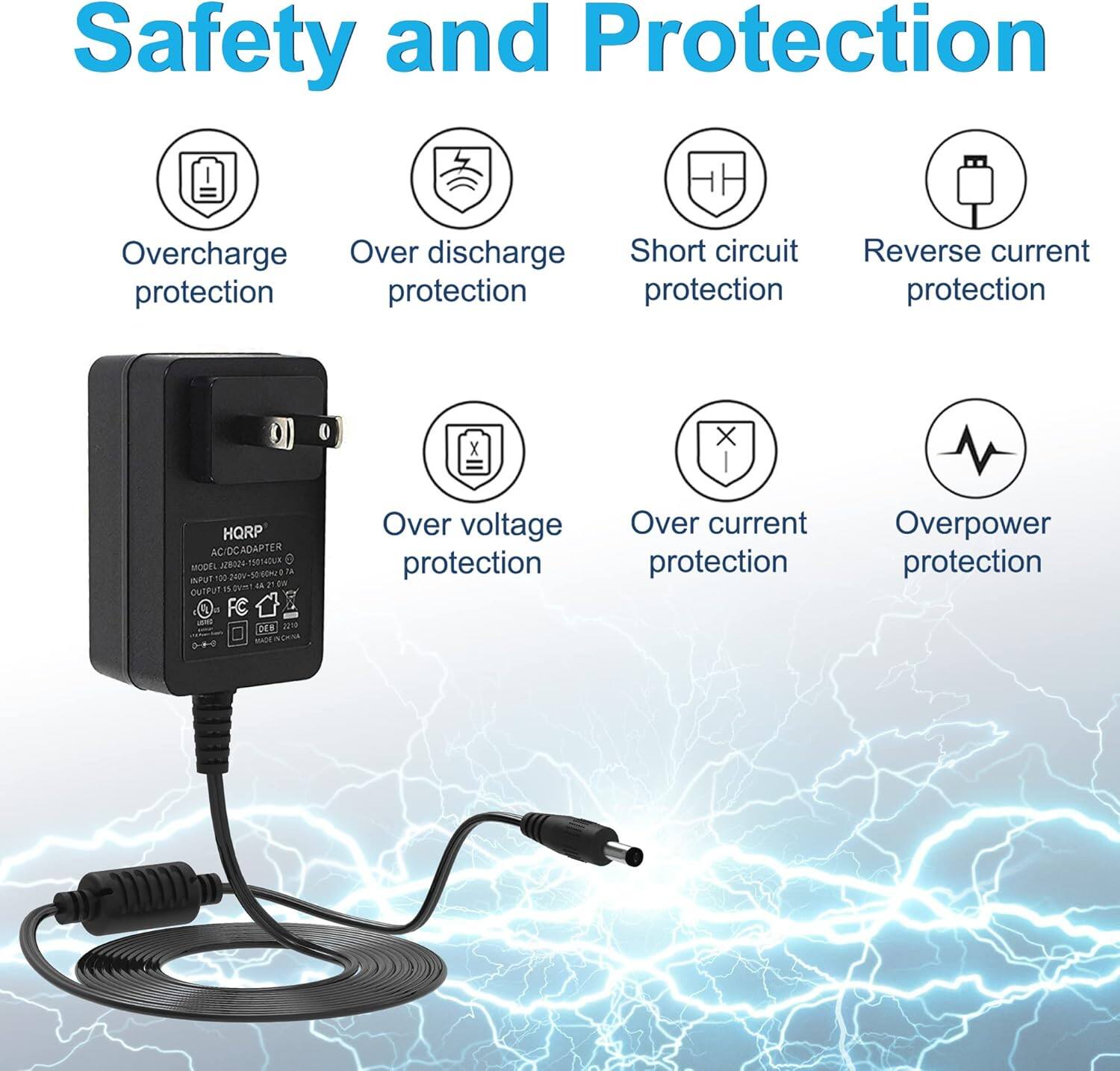 Safety and Protection

- Overcharge protection
- Over discharge protection
- Short circuit protection
- Reverse current protection
- Over voltage protection
- Over current protection
- Overpower protection

AC/DC ADAPTER

MODEL: HQRP AC/DCADAPTER

INPUT: 100-240V~50/60Hz

OUTPUT: 15V 4.8A

FC: 48

OUT: 15

DVT: 21

MADE IN CHINA