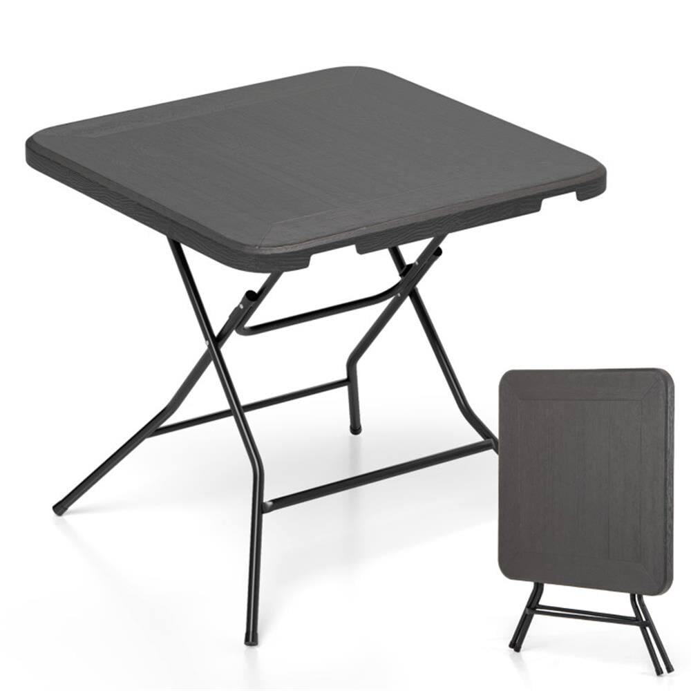 Angle. Kadyn - Tables,Patio Tables,2.6FT Foldable Dining Table with Wood Grain HDPE Tabletop and Non-slip Foot Pads-Black - Black.