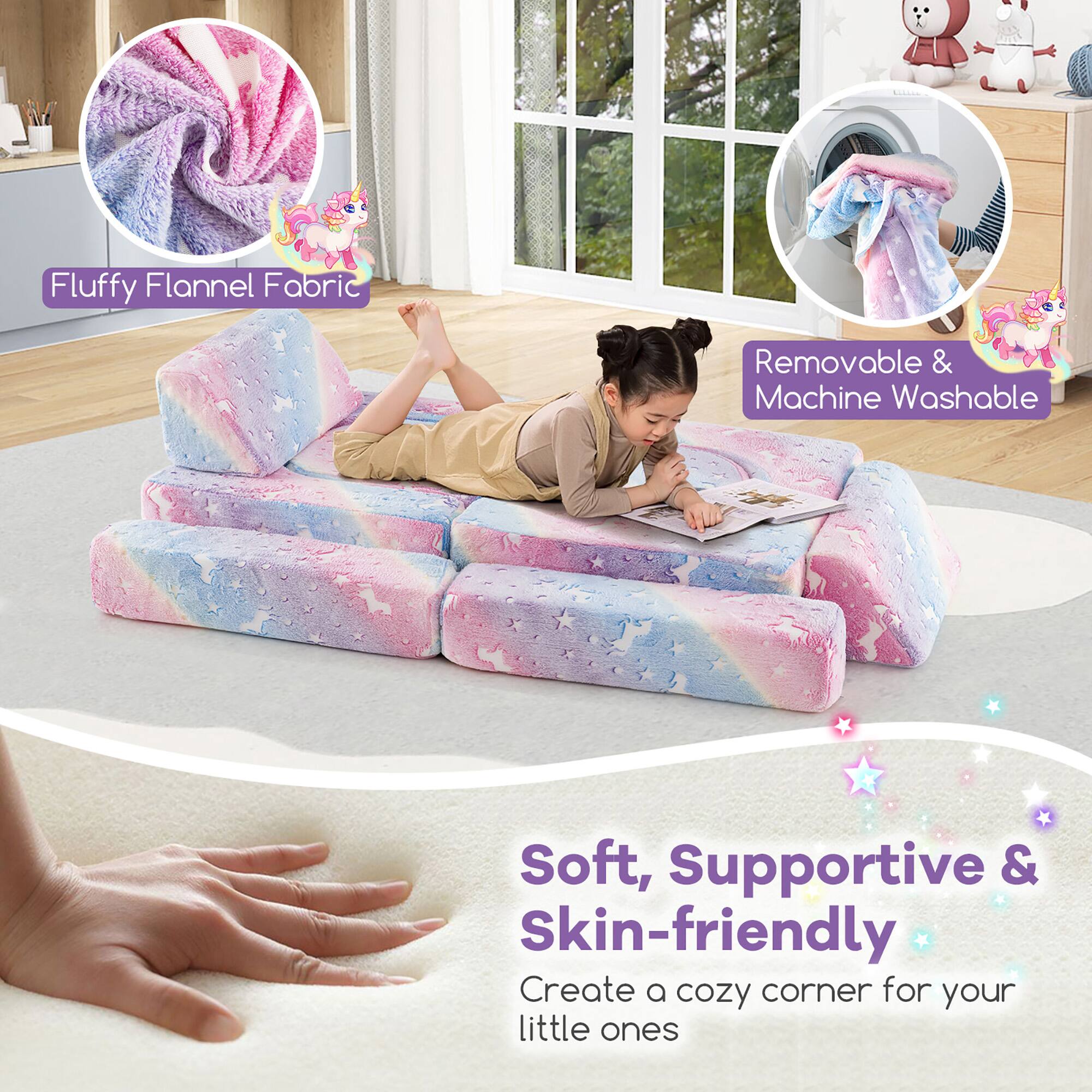 Fluffy Flannel Fabric  
Removable & Machine Washable  

Soft, Supportive & Skin-friendly  
Create a cozy corner for your little ones