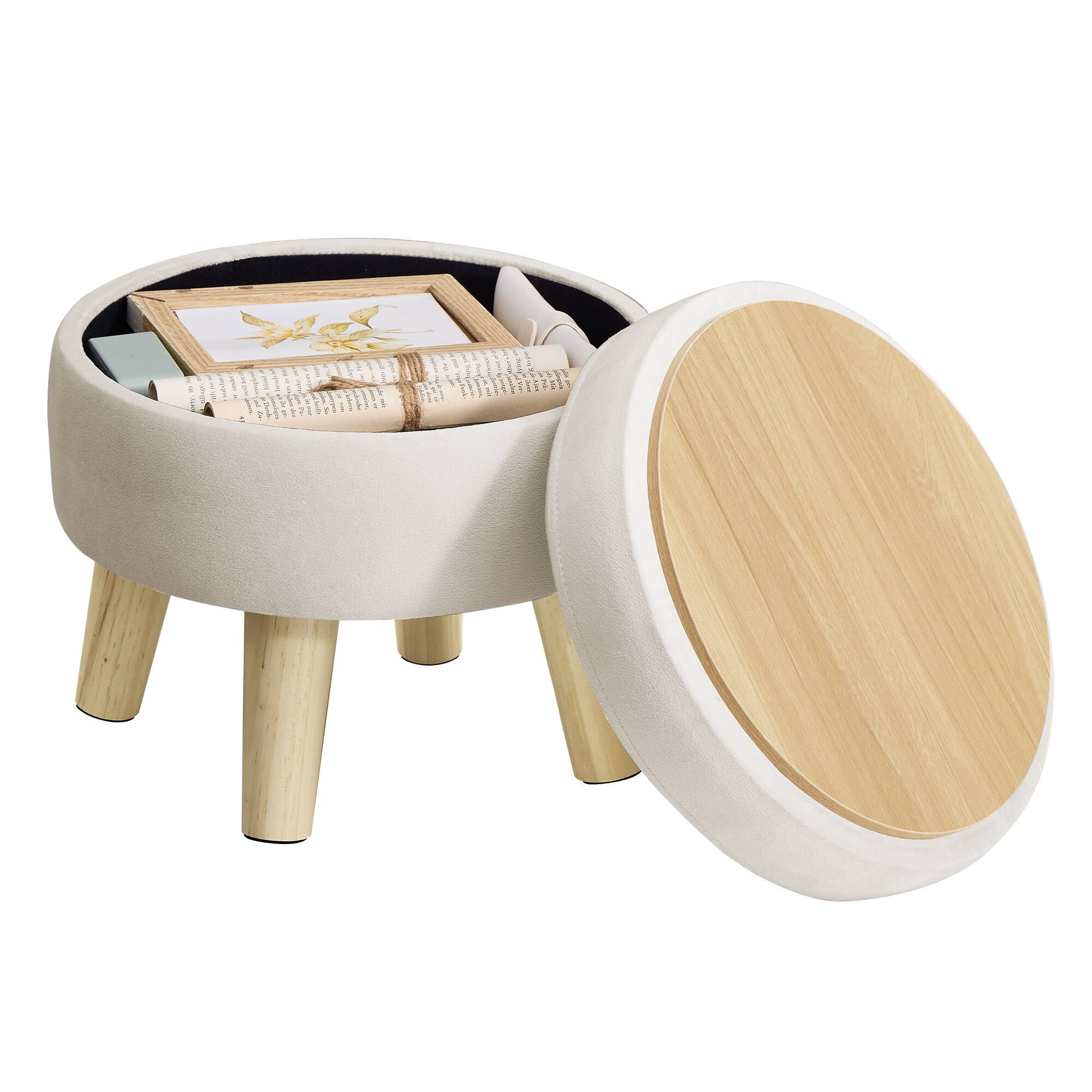Front. Songmics Home - Foot Stool Ottoman, Small Storage Ottoman with Legs, Footrest, for Hallway, Living Room, 12.2 Inches, Velvet - Cream White.