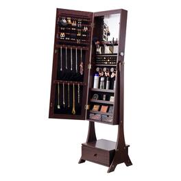 VEVOR - Mirror Jewelry Cabinet, Standing Mirror with Storage, Lockable Jewelry Mirror Organizer with Full Length Mirror - Brown