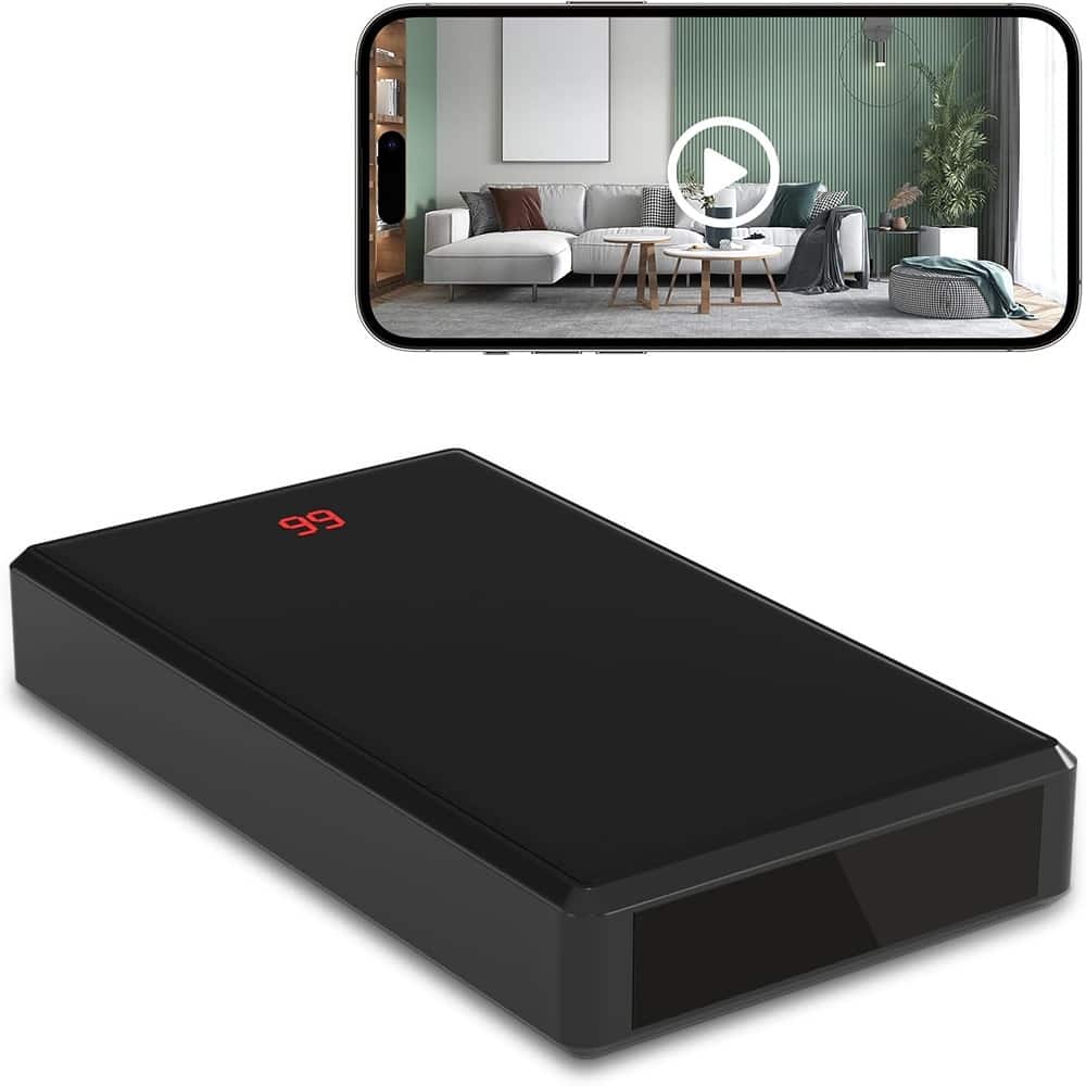 Hidden Camera Portable Charger, Full HD 1080P WiFi Spy Camera, Discreet Wireless Nanny Cam - Black