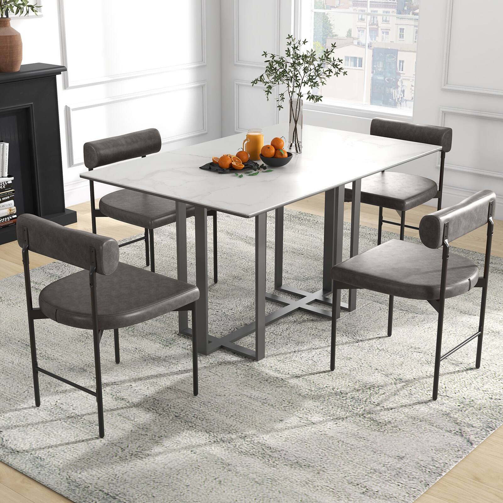 Alt View 3. Gymax - Gymax Dining Chair Set of 4 Faux Leather Upholstered Kitchen Side Chair w/ Curved Grey - Grey.
