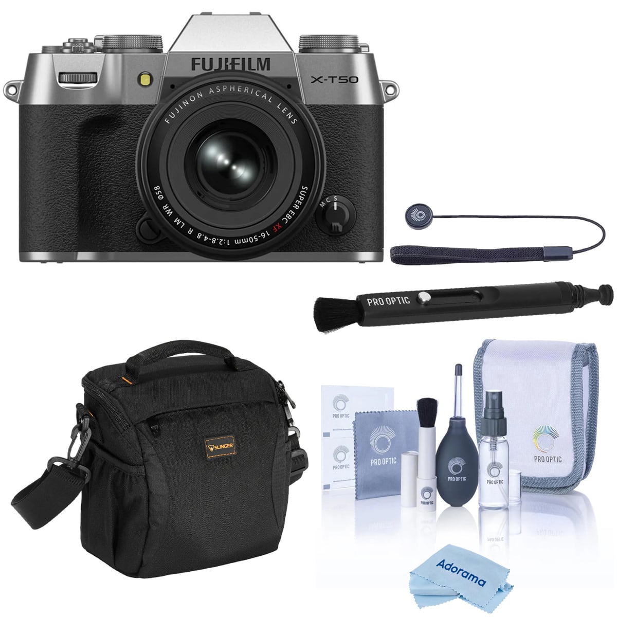 Bundle - Fujifilm - X-T50 Mirrorless Camera with XF 16-50mm f/2.8-4.8 R LM WR Lens with Universal Lens Cap Tether, Complete Optics
