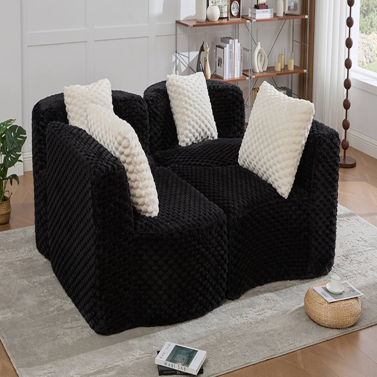 Ropilly Modular Sectional Sofa, Oversized 4 Seat Sofa in Black Bubble ...