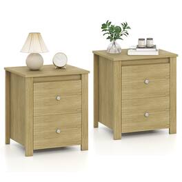 Gymax - 2PCS Nightstand w/ 2 Drawers Bedside Table Floor Standing Sofa Side Table Natural - Yellow