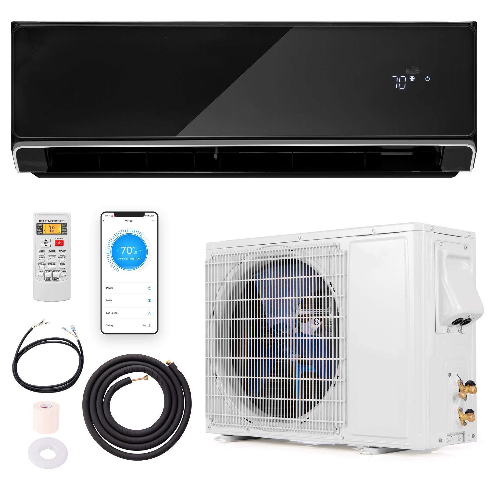 Front. Gymax - Gymax 12000 BTU Mini Split Air Conditioner & Heater 22 SEER2 208-230V AC Unit Black - Black.