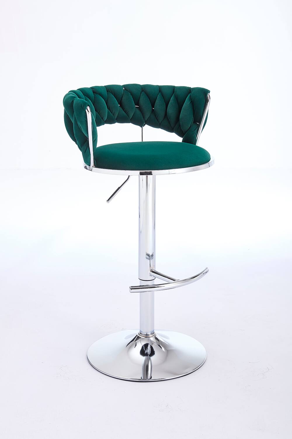 Back. SlickBlue - Modern Adjustable Bar Stools – Set of 2 Velvet Swivel Chairs with Chrome Legs - Green.
