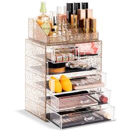 Sorbus - 2 Piece Acrylic Makeup and Jewelry Storage Organizer Case (6 Drawers and Lipstick Tray) - Glitter