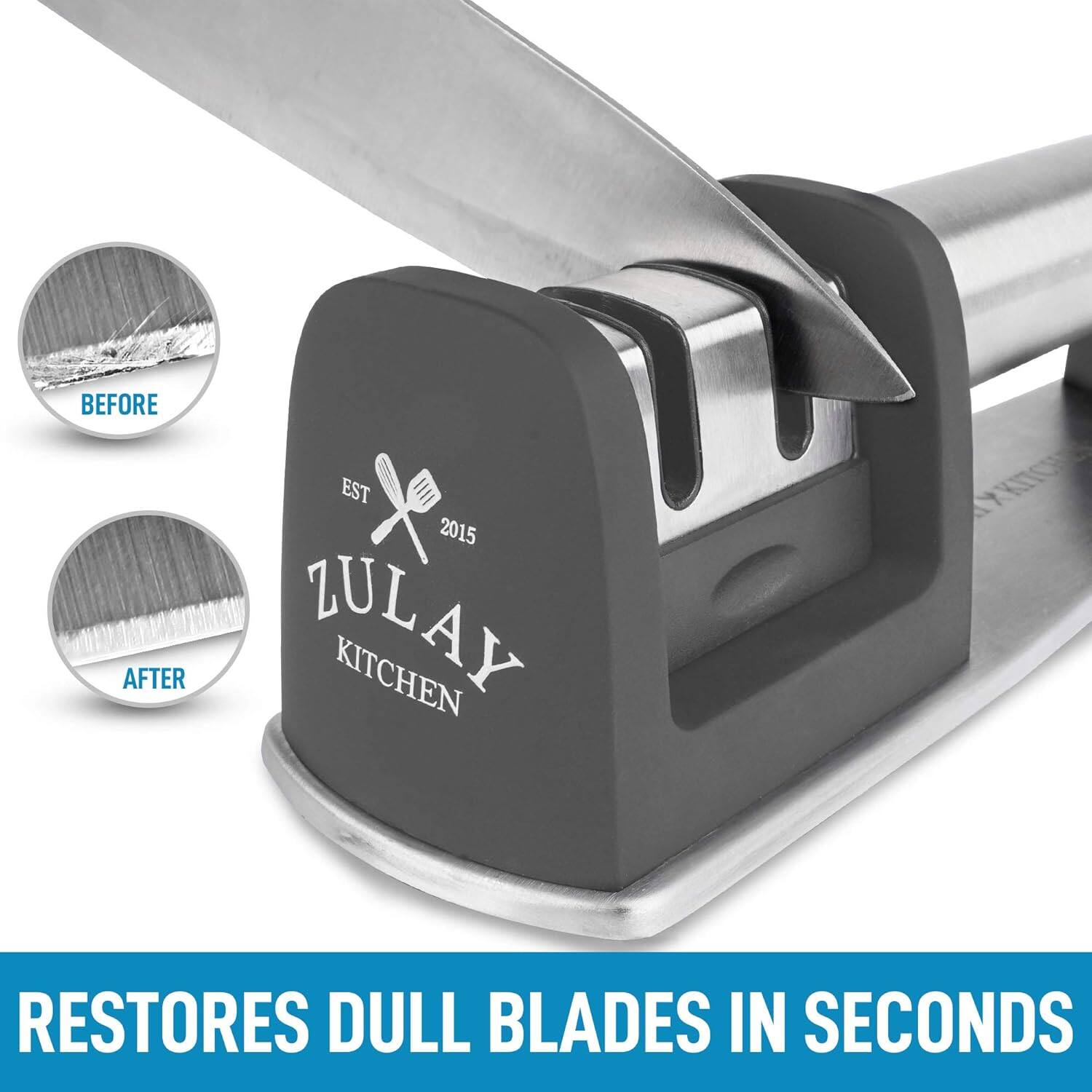 BEFORE  
AFTER  

EST 2015  
ZULAY KITCHEN  

RESTORES DULL BLADES IN SECONDS