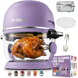 Fritaire - Non-Toxic Air Fryer - Glass Air Fryer, 5qt, Teflon-Free, PFOA- Free, w/ Accessories - Rotisserie and Tumbling Basket - Lavender