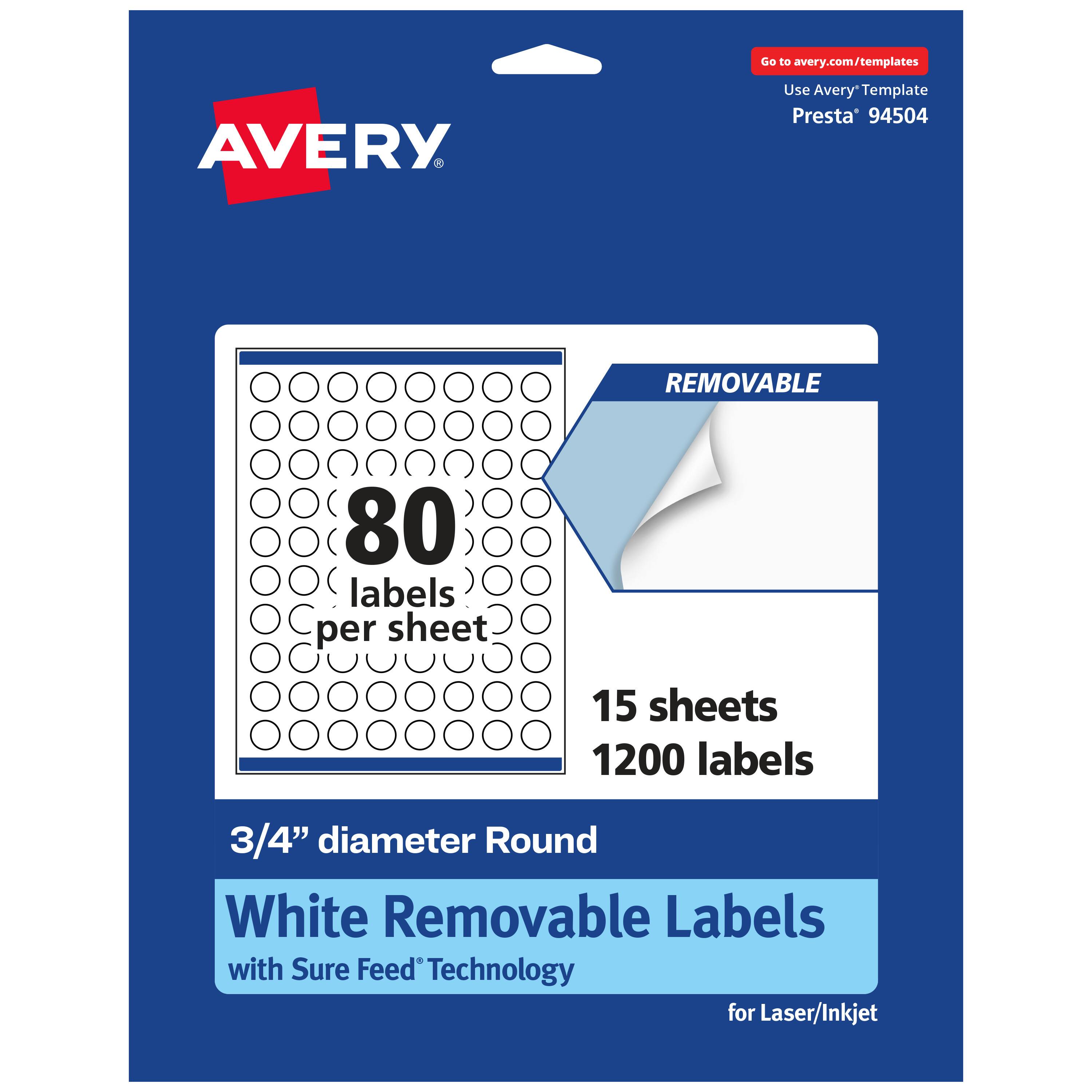 Avery - Removable Round Labels, .75" diameter, 1,200ct - White