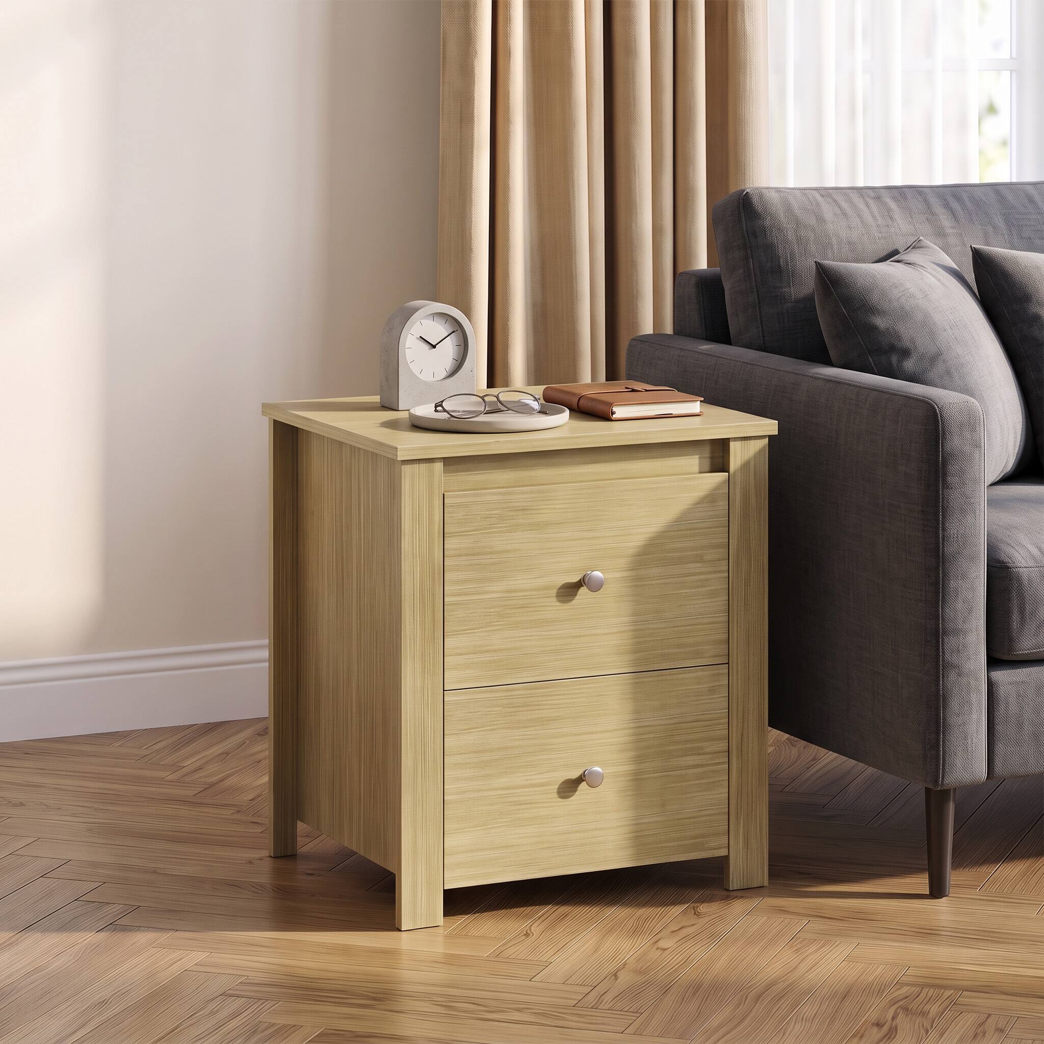 Alt View 3. WELLFOR - Nightstand with 2 Drawers and Storage for Small Spaces - Natural.